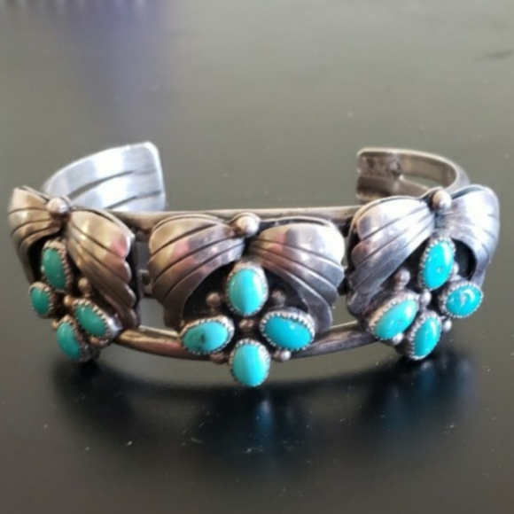 Vintage Turquoise Sterling Silver Pearls Necklace AND Cuff 123 grams Signed - Picture 11 of 11